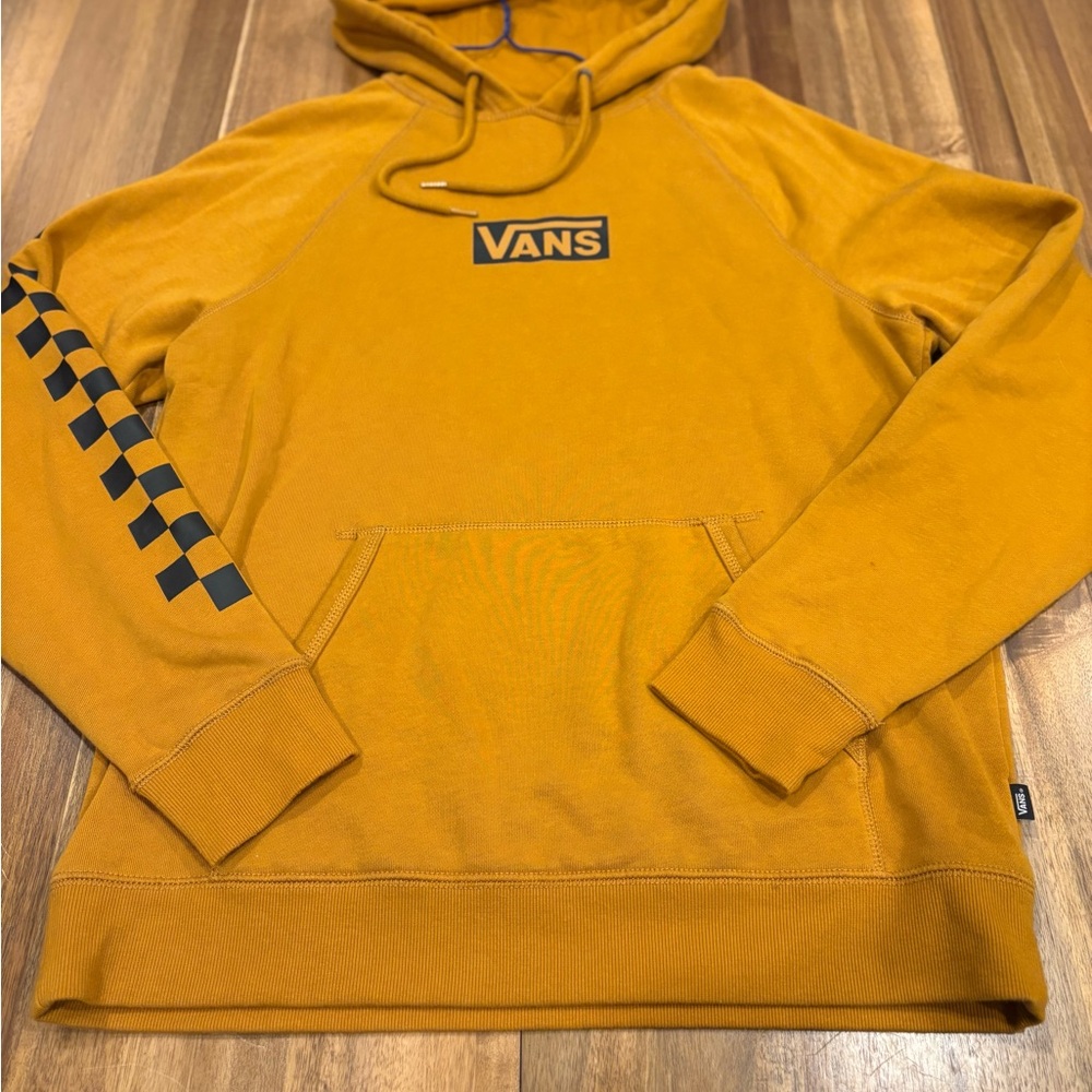 Vans Versa Mustard Checkerboard Sleeve Pullover Hoodie Medium